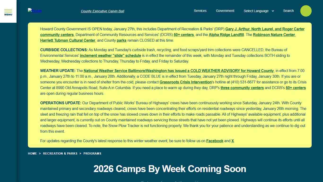 2026 Camps By Week Coming Soon Howard County